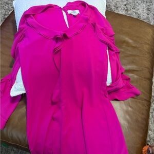 Badgley Mischka Fuchsia Dress with Ruffle Accent